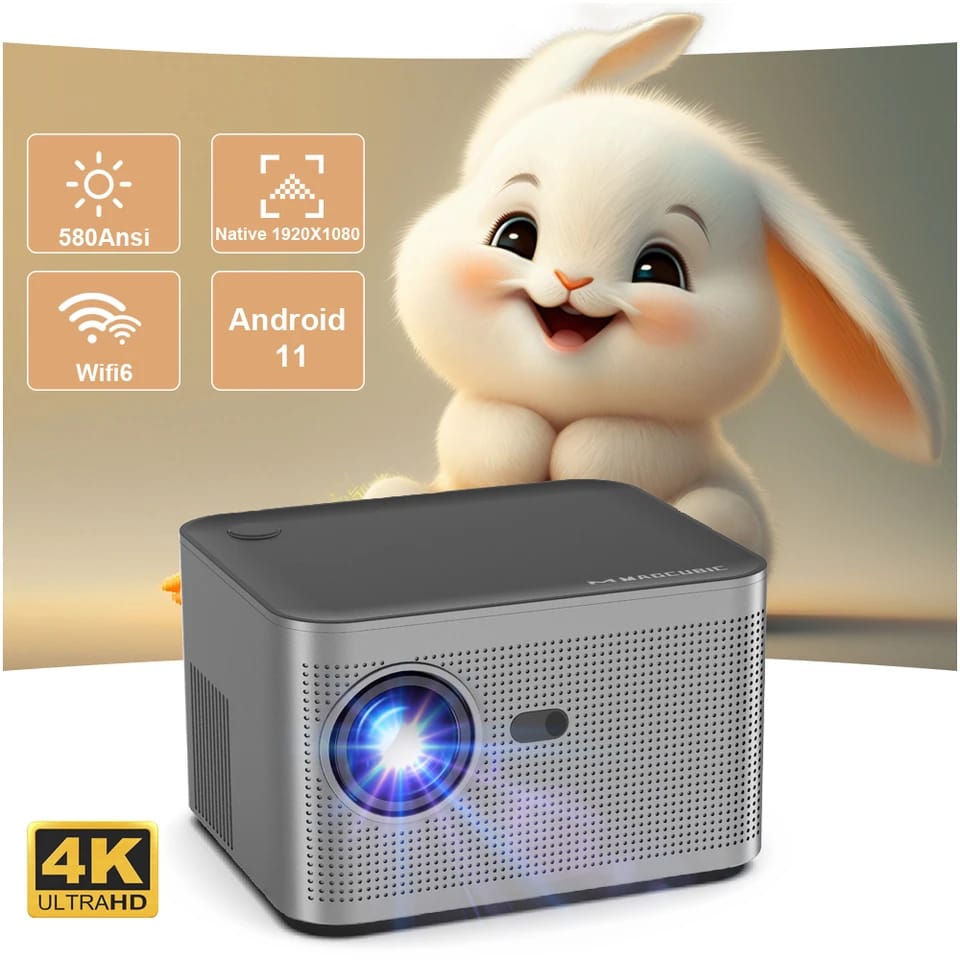 HY350 Projector 580ANSI Android11 4K 1920*1080P Dual Wifi6 Voice Control Allwinner H713 Electronic Focus BT5.0 Home Office Cinema Projector