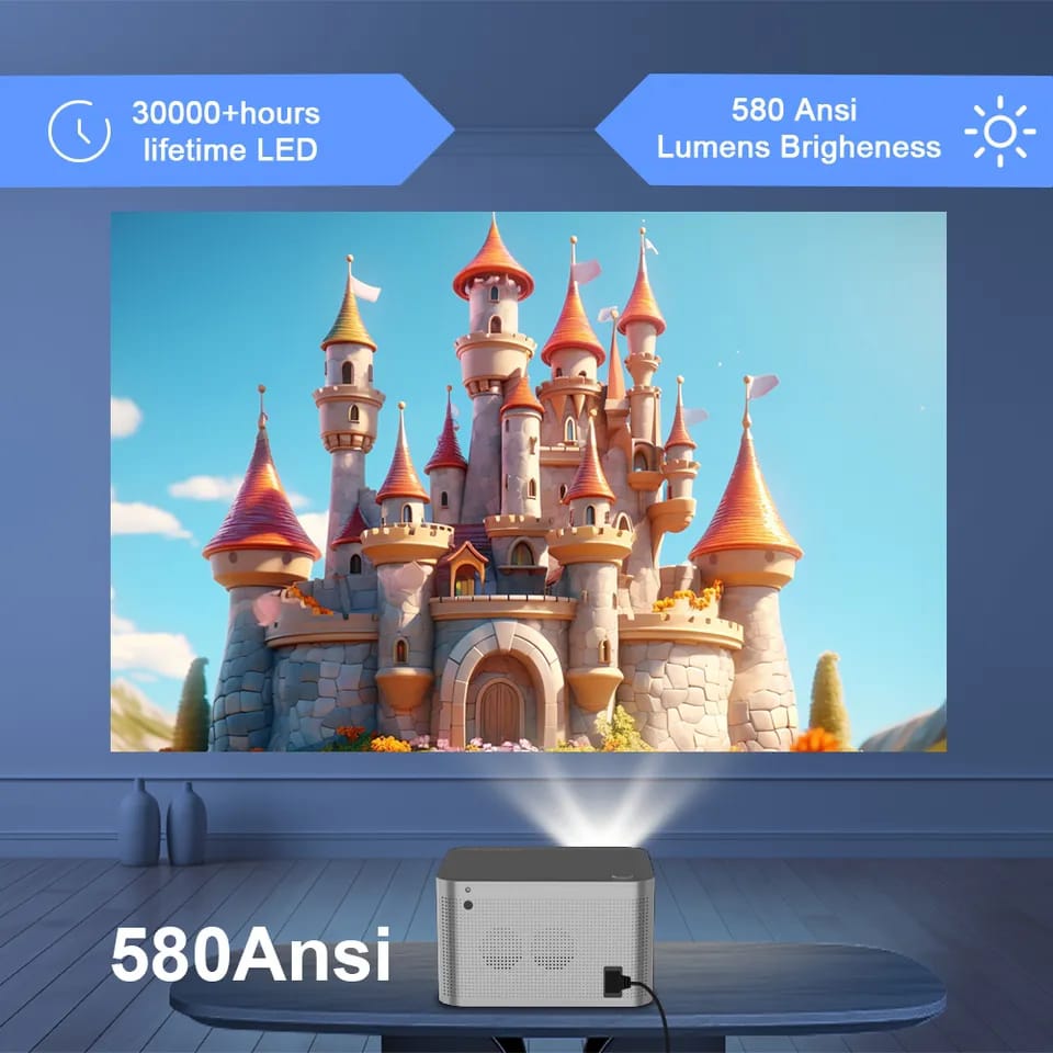 HY350 Projector 580ANSI Android11 4K 1920*1080P Dual Wifi6 Voice Control Allwinner H713 Electronic Focus BT5.0 Home Office Cinema Projector
