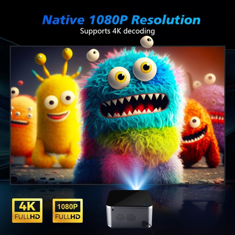 HY350 Projector 580ANSI Android11 4K 1920*1080P Dual Wifi6 Voice Control Allwinner H713 Electronic Focus BT5.0 Home Office Cinema Projector