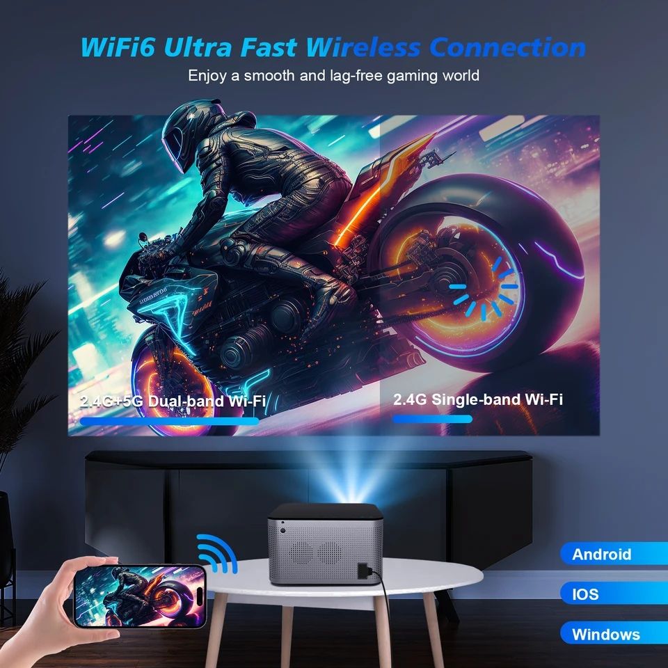 HY350 Projector 580ANSI Android11 4K 1920*1080P Dual Wifi6 Voice Control Allwinner H713 Electronic Focus BT5.0 Home Office Cinema Projector